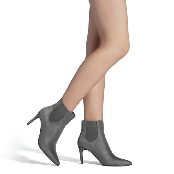 Pointed Toe Stiletto Chelsea Ankle Booties - LIGHT GREY SUEDE - 1
